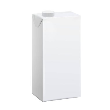 Gerçekçi beyaz karton paket meyve suyu, süt ve diğer içecekler için. Vektör çizim. Mockup tasarım şablonu.