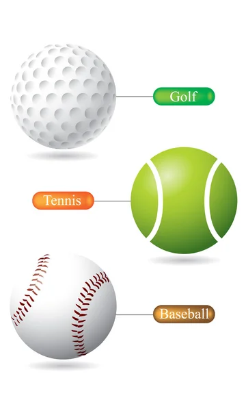 Set palline sportive Golf, tennis, baseball — Vettoriale Stock