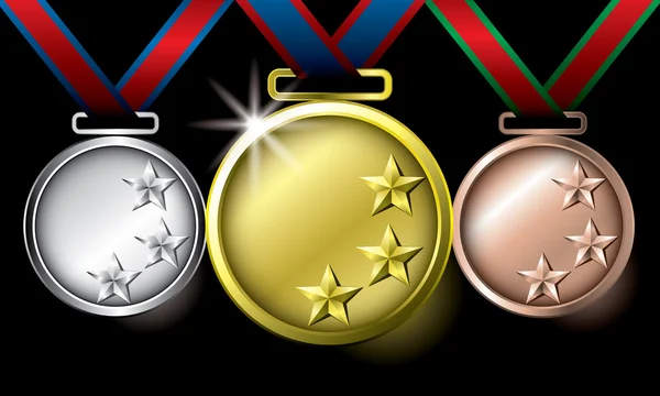 Altın gümüş ve Bronz Madalyalar yıldız — Stok Vektör