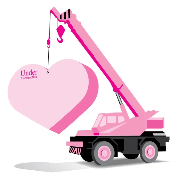 Concepto de amor con corazón y grúa en construcción vector — Vector de stock