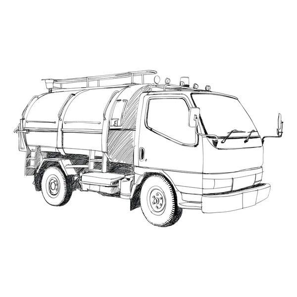 Vuilniswagen - hand getrokken — Stockvector