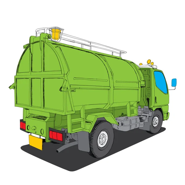 Camión de basura - Dibujado a mano — Vector de stock
