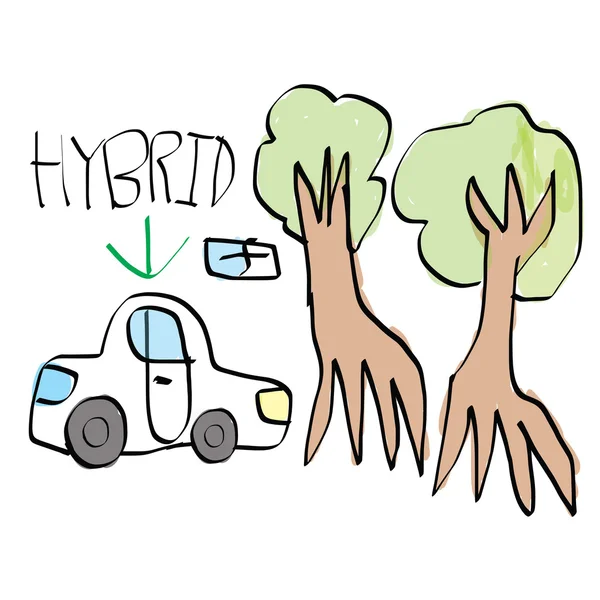 Concept de voiture hybride style enfant dessiné à la main — Image vectorielle