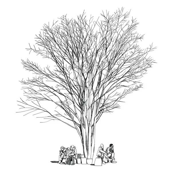 Large bare tree without leaves and people Hand drawn Royalty Free Stock Illustrations