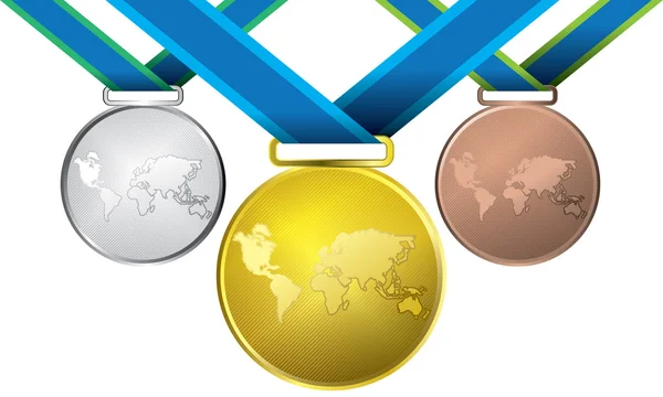Premios como medallas - oro, plata y bronce vector — Archivo Imágenes Vectoriales