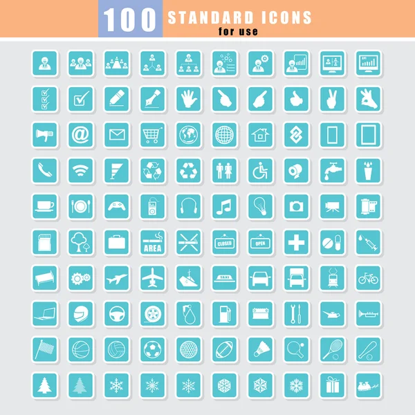 100 univerzální standardní ikony vektor — Stockový vektor