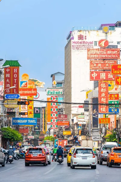 Yaowarat Bangkok Thailand Jan 2022 Tráfego Manhã Chinatown Tailândia Yaowarat — Fotografia de Stock