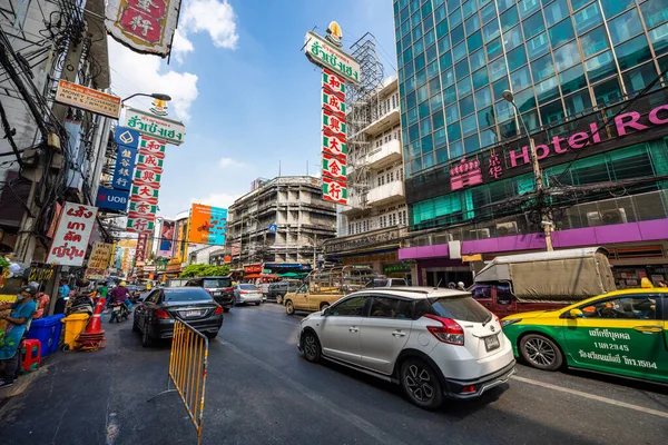 Yaowarat Bangkok Tailandia Ene 2022 Tráfico Por Mañana Barrio Chino — Foto de Stock