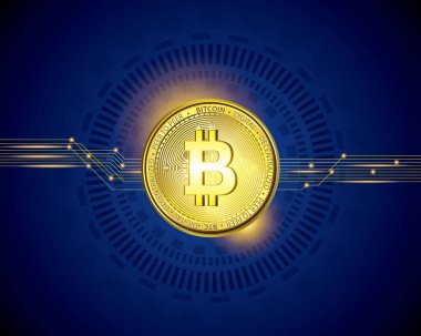 Şifreli Para Birimi BITCOIN, Dijital Para Birimi Konsepti Vektörünün Tasarımı.