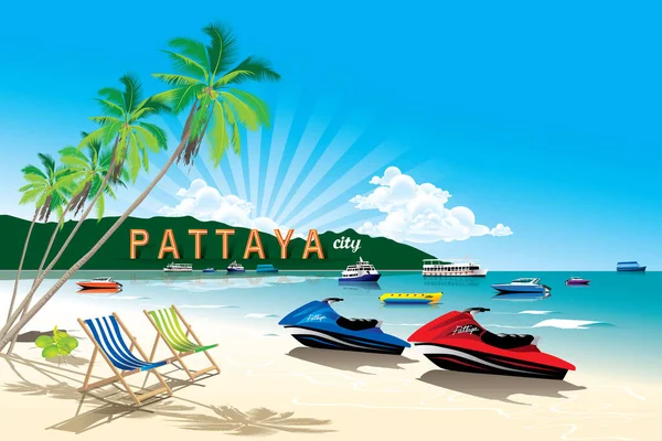 Beautiful Pattaya Summer Beach Tajlandii Vector — Wektor stockowy