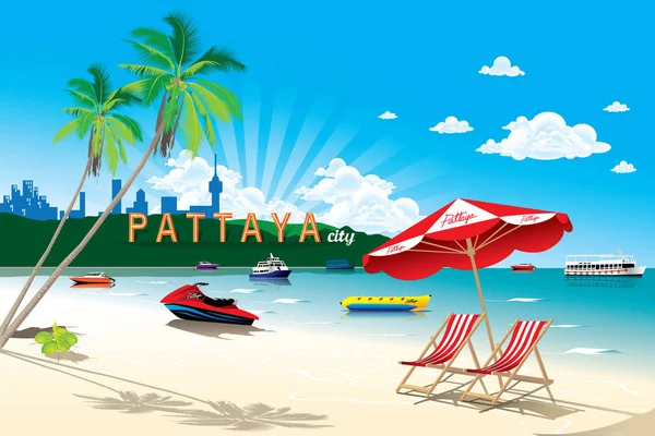 Beautiful Pattaya Summer Beach Tajlandii Vector — Wektor stockowy