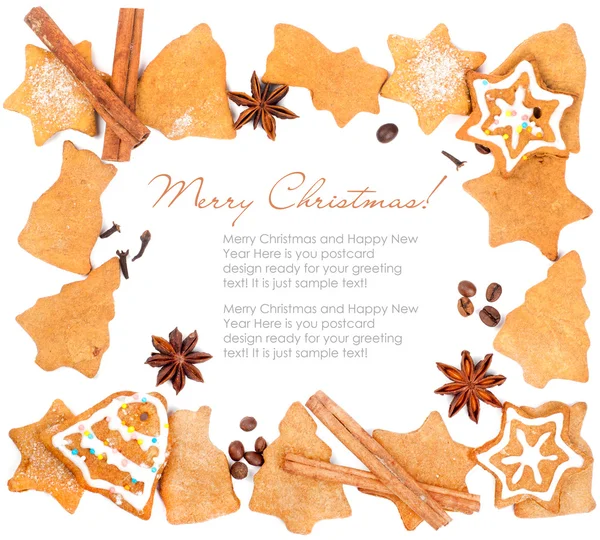 Рамка рождественского имбирного печенья со специями — стоковое фото