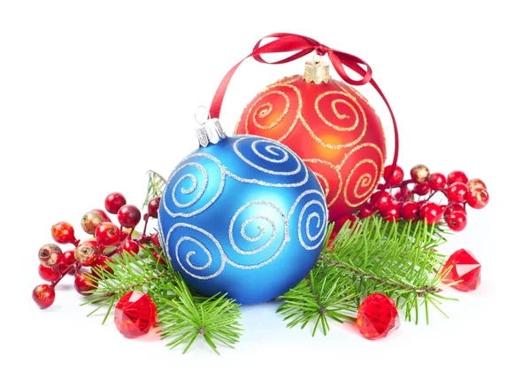 Christmas balls with pine decoration — Stock Photo, Image