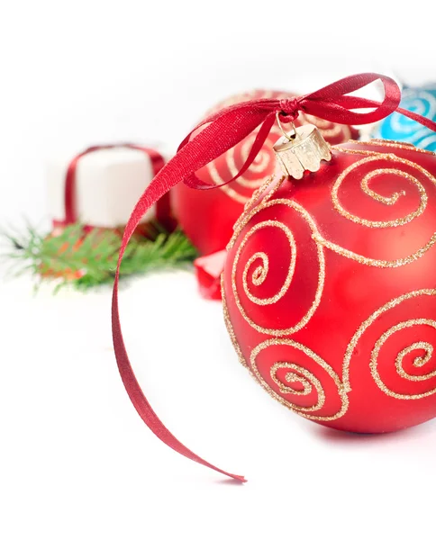 Christmas balls with pine decoration Royalty Free Stock Images