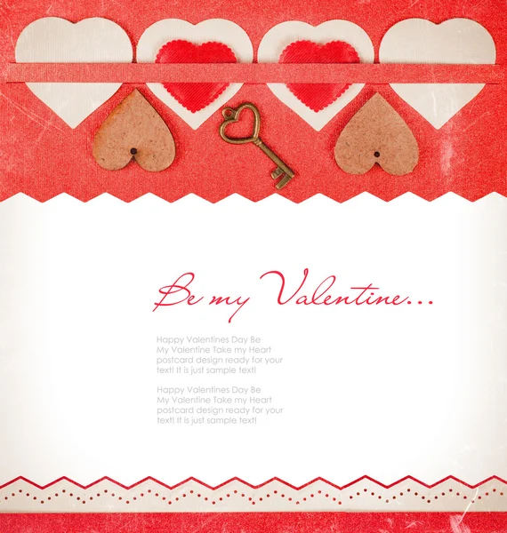 발렌틴 데이 카드 - 붉은 마음을 가진 카드 — 스톡 사진