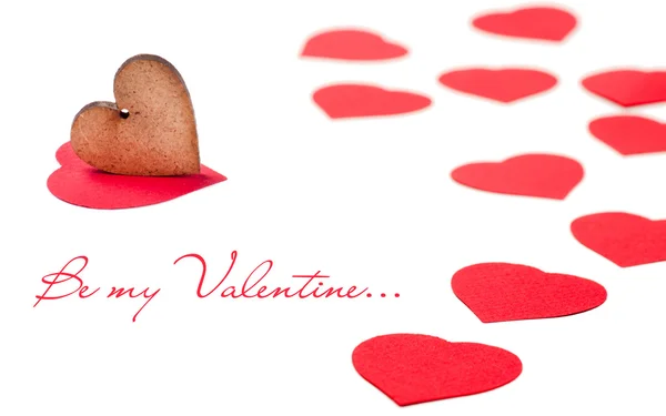 Cartão de Dia dos Namorados com corações vermelhos e chave — Fotografia de Stock