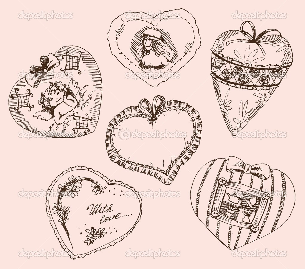 Vintage cuori per San Valentino set di disegni vettoriali — Vettoriali di lapuma