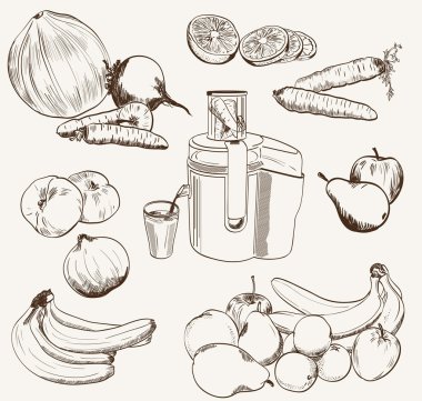 Sketch vektör meyve suyu ayarla