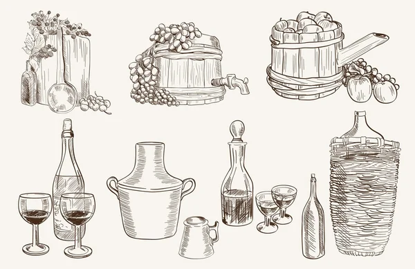 Producción y degustación de vino casero — Vector de stock