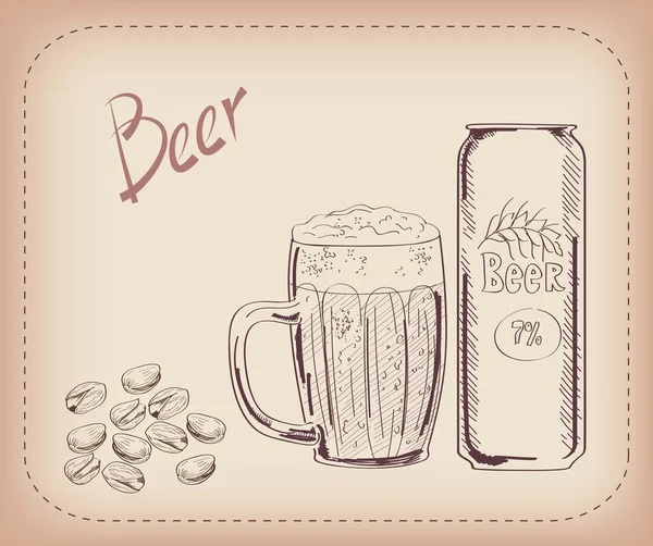 Пинта пива и закуски — стоковый вектор