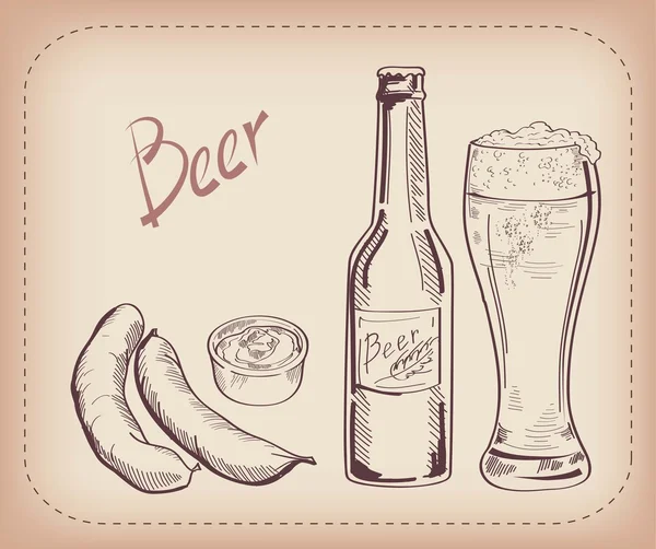 Pinta de cerveza y merienda — Archivo Imágenes Vectoriales