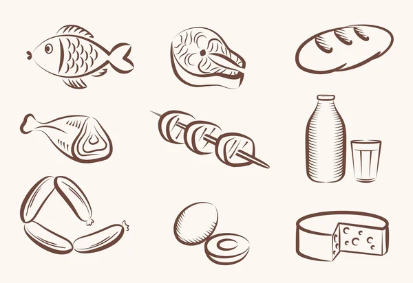 Vector de alimentos iconos dibujados a mano — Archivo Imágenes Vectoriales