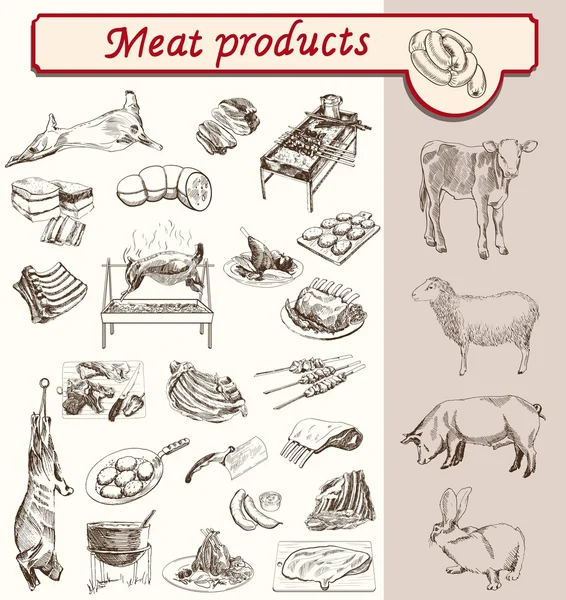 Productos cárnicos de bon appetit — Vector de stock