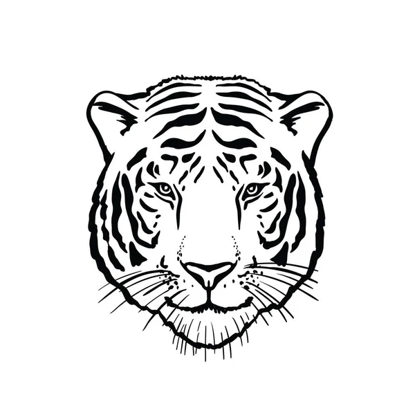 Testa di tigre bianca e nera. simbolo dell'anno. illustrazione vettoriale in bianco e nero — Vettoriale Stock