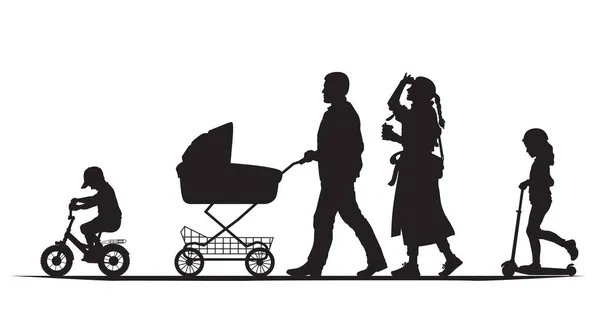 Silhouette di una famiglia di profilo. Illustrazione vettoriale bianco e nero. — Vettoriale Stock