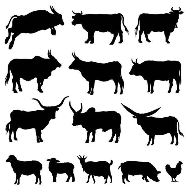 Siluetas de animales sobre fondo blanco. Vector ilustración simple — Vector de stock