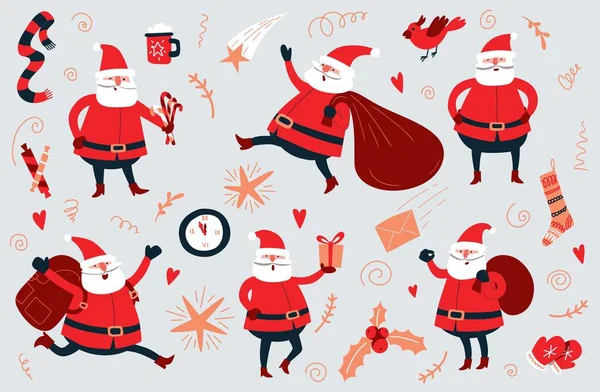 Illustration vectorielle du Père Noël et des éléments de Noël — Image vectorielle