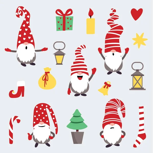 Vector pattern with dwarves and christmas elements — Vetor de Stock