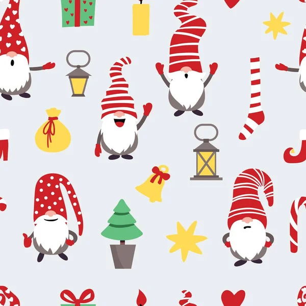 Vector pattern with dwarves and christmas elements — 图库矢量图片