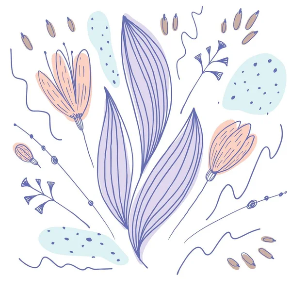 Simple illustration with bootons and plant leaves — стоковый вектор