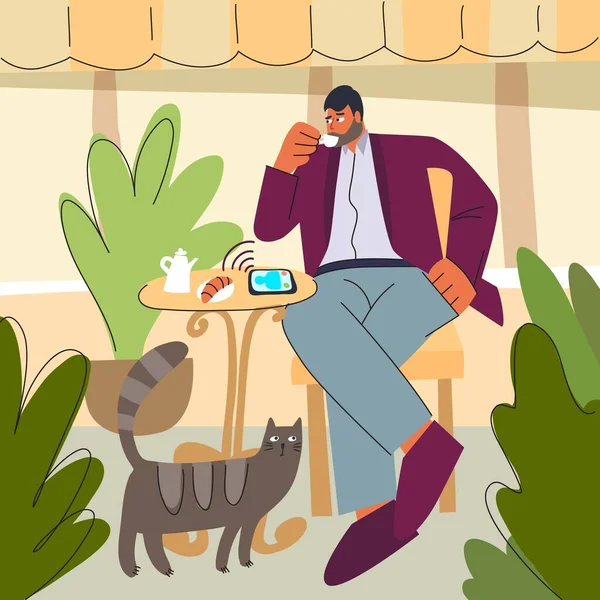 A man drinks coffee, color illustration in flat style — Stockvector