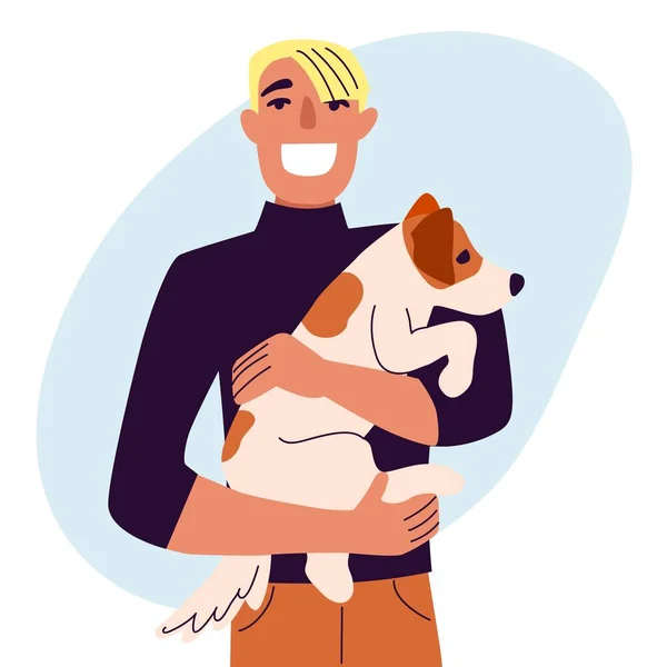 Чоловіки з собакою, найкращі друзі, ходять з домашніми тваринами, кольорові плоскі ілюстрації — стоковий вектор