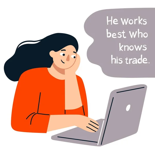 Vrouw met laptop, vectoricoon in platte stijl — Stockvector