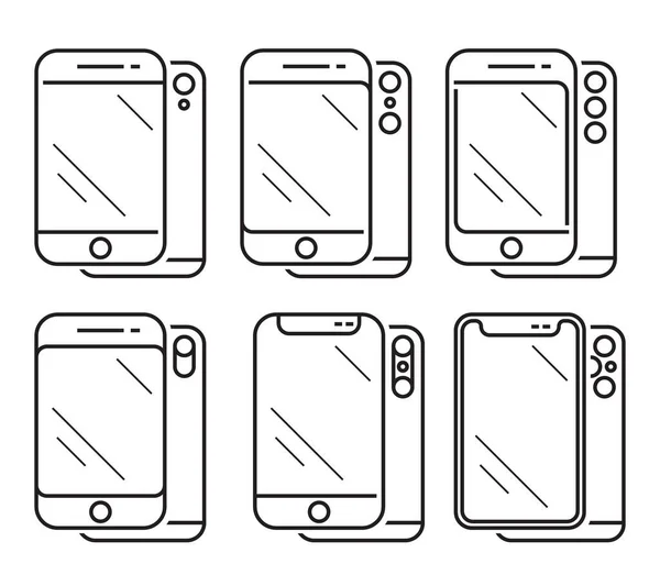 現代のスマートフォン。白い背景にベクトルアイコンのセット — ストックベクタ