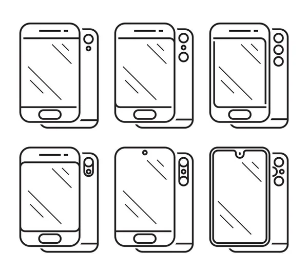 現代のスマートフォン。白い背景にベクトルアイコンのセット — ストックベクタ