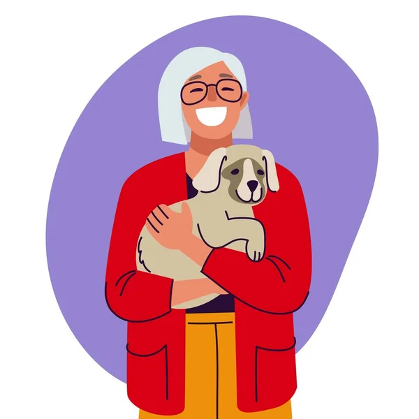 Frau mit Hund, Illustration im flachen Stil — Stockvektor