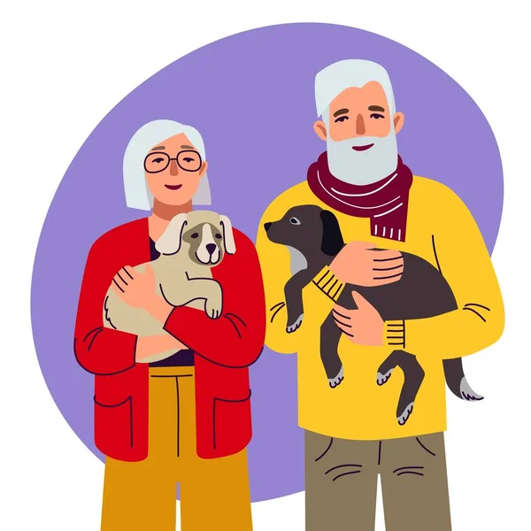 Erwachsene Männer und Frauen mit Hunden, Illustration im flachen Stil — Stockvektor