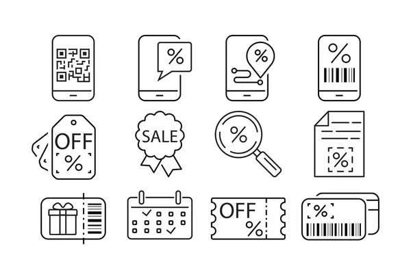 Descontos e vendas. Conjunto de ícones vetoriais em estilo plano —  Vetores de Stock