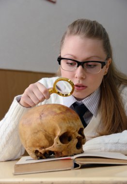 kadın bir insan kafatası incelenmesi