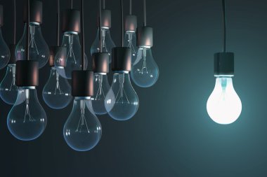 glowing bulb among the gray clipart