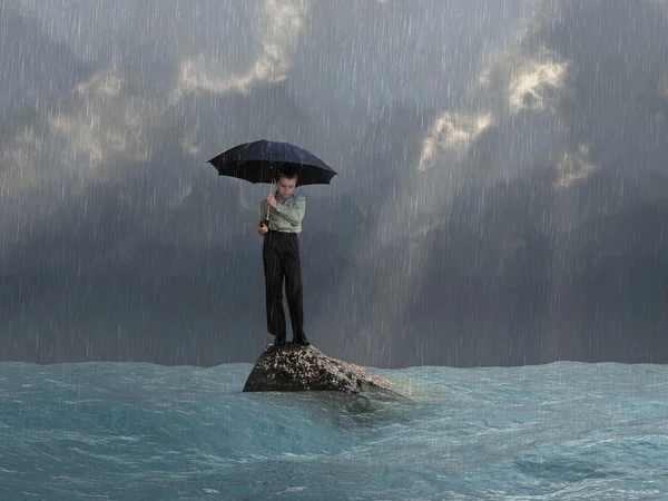 Homem com um guarda-chuva no dilúvio — Fotografia de Stock