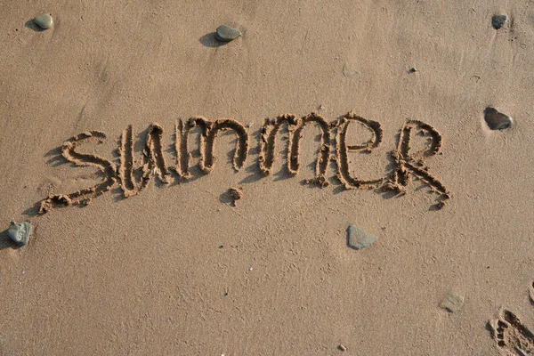 Word summer on a sand beach — Stock Photo, Image