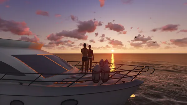 Romantic couple on a pleasure boat — Stock Photo, Image