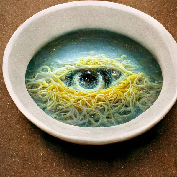 weird eye watching from a bowl of noodles