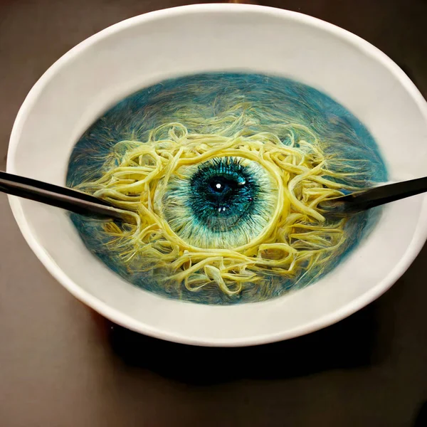 Weird Eye Watching Bowl Noodles Zdjęcie Stockowe