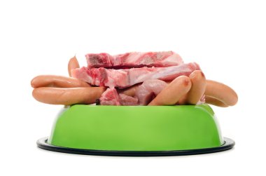 Feeding bowl full of meat and sausage clipart
